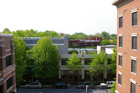 View of parking garages to south of our garage.