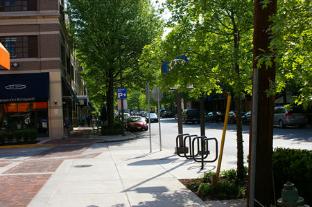 This bicycle rack was installed at the entrance to the parking garage. 