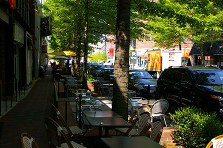 Dining tables looking west on Bethesda Ave.