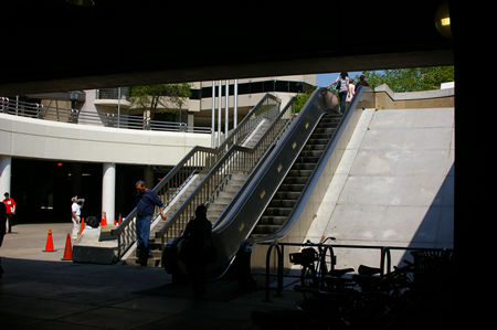 Escalators to ground level.
