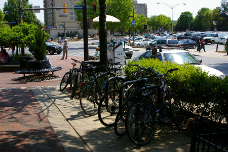 Bicycle rack near Barnes and Noble across from the Capital Crescent Trail.