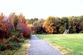 This is a view of the trail after crossing the access road for the park from Baron Cameron Av.