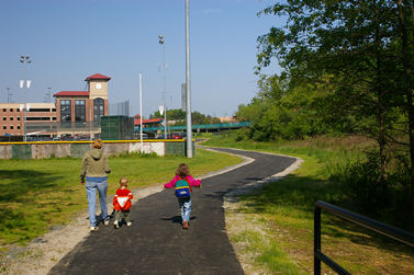 Walking to the Burke Centre railroad station.