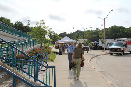 The walk starts at the stations steps. Follow the sidewalk east paralleling the railroad tracks.