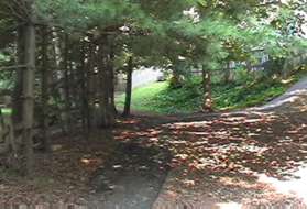 An asphalt trail intersects from the right. Continue straight on the present trail.