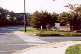 The path crosses the entrance to the North Point Village Center.
