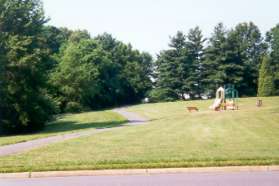 The path crosses Ring Rd and follows to the left of the playground equipment.