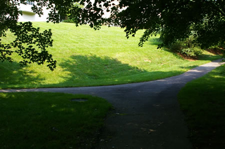 After crossing the columns turn left at the first asphalt trail.