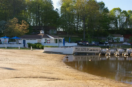 Follow the lake up to the concession buildings.