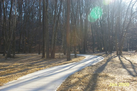 The trail turns to the right after crossing the bridge.