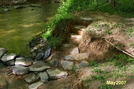 Use these steps to climb the stream bank.
