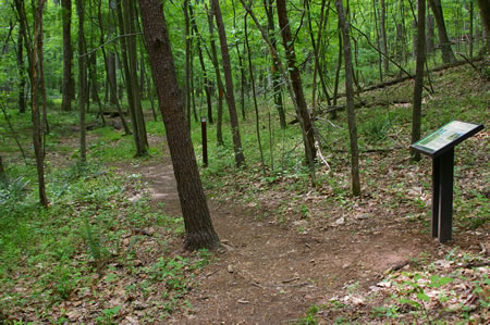 After rounding a curve the trail passes a display on the right.