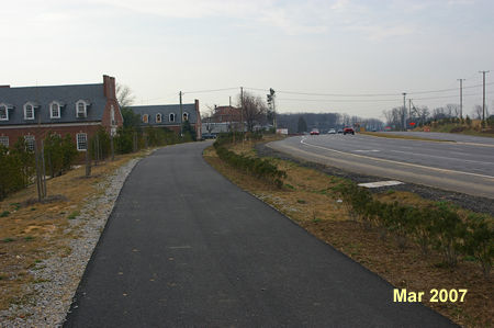 Follow the asphalt trail along Rt 123 with the Lorton Prison on your left.