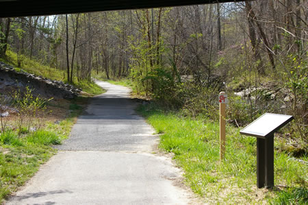 Walkers wishing to continue to the next section of the CCT should turn left on the natural surface trail just prior to the Pohick Rd. bridge. Otherwise, continue straight on the present trail under the bridge to complete this section of the walk.