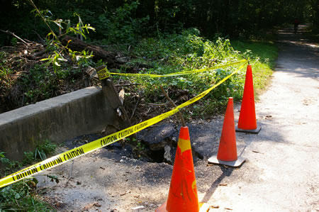 Close up of the flood damage.