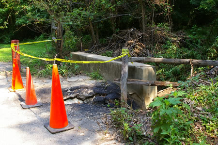 Close up of the flood damage.