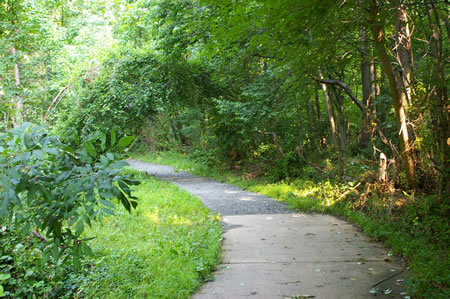 The trail changes from a concrete to a gravel surface here.