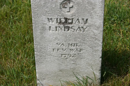 Off to the right you will find 2 grave markers. This marker is for William Lindsay, a Revolutionary War soldier who died in 1792.