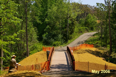 The trail crosses a new bridge over Giles Run.