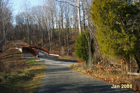 The trail crosses a new bridge over Giles Run. 