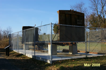 The trail passes an abandoned freight car that was found nearby.