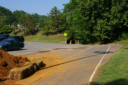 The walk ends at the Thaiss Park parking lot. To continue on the next section of trail exit the parking lot and follow the sidewalk along Pickett Road going north.