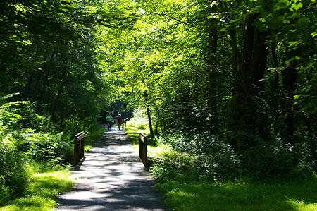 The trail crosses a bridge over Long Branch.