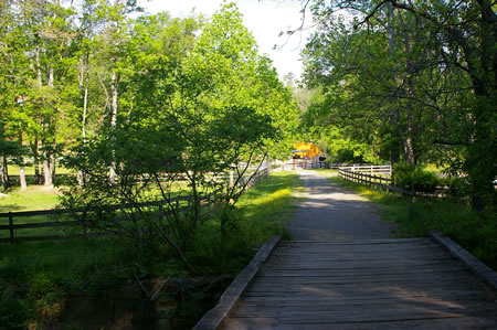 The access road crosses a bridge over Difficult Run. The walk along the CCT starts on the other side of the bridge.