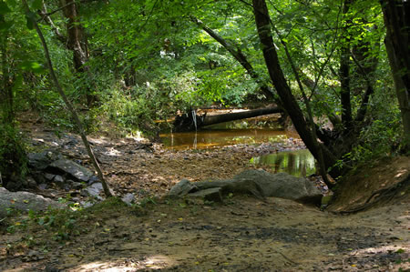 The trail crosses a creek.