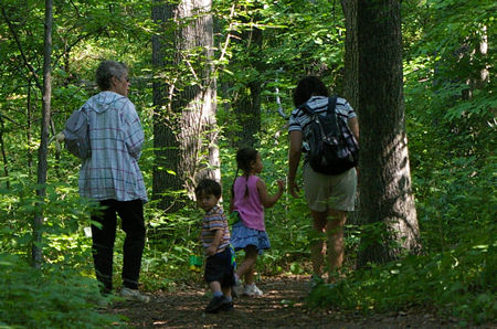 A family hikes the Ridge Trail.