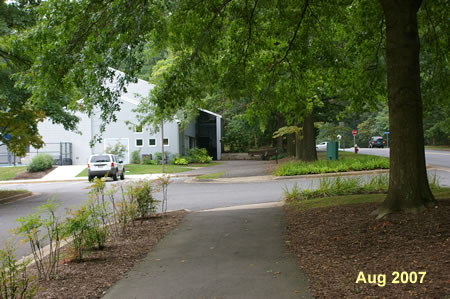 The path follows Glade Dr.  The Glade Swiiming Pool is on the left.