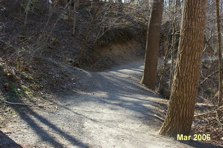The trail starts on the east side of the parking lot.  Rt 193 will be on your left.