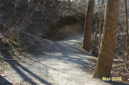 The trail starts on the east side of the parking lot.  Rt 193 will be on your left.