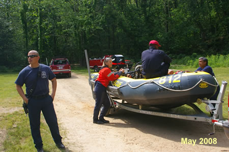 This is one of the rafts used to perform rescues.  The team has perfromed numerous rescues of people that fall into the river here.