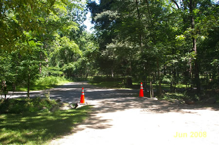 A trail crosses the Old Carriage Road here.  Keep straight on the road.