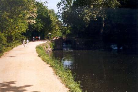 After returning to the towpath turn left to walk to the Great Falls Tavern.  Lock 18 is shown in the distance.