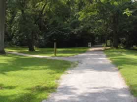 The river trail branches off to the left here.  Continue straight on the present trail.