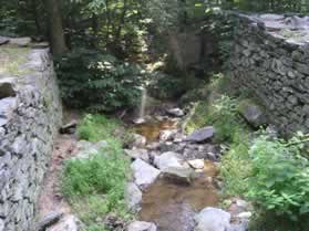 The trail crosses a bridge over a waste weir. It regulated the water level and permitted draining the canal.