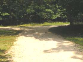 A trail intersects from the left.  Turn slightly to the right to continue on the present trail.