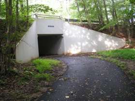 The trail turns left and passes through a tunnel under Colts Neck Rd.