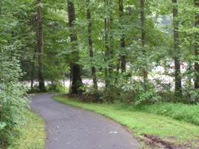 The walk ends back at the Hunters Woods Pool parking lot.