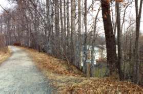 The roofs on the homes to the right are below the trail level.