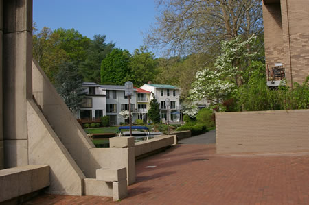 Turn right and follow the trail along the far side of the tall building.