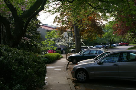 Turn left and follow the sidewalk along Waterview Cluster.