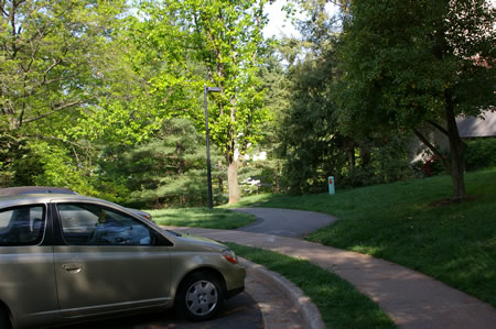 Take the trail at the right end of the cul-de-sac.