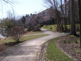 Continue straight at the trail intersection next to the lake.