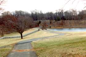 The trail crosses the Lake Fairfax dam.