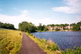 The path crosses the Lake Thoreau dam.