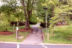 The path crosses the first appearance of Wainright Dr.  Continue straight on the path.