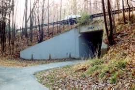 Turn right to pass through the tunnel under Soapstone Dr.